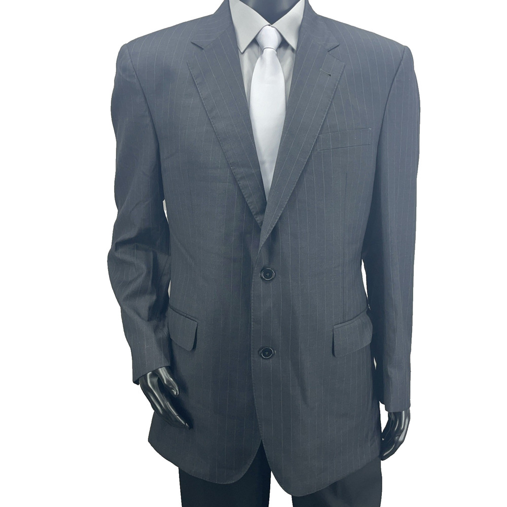 Jos A. Bank Signature Gold Mens 42L Charcoal Pinstripe Blazer 100% Wool 2 Button